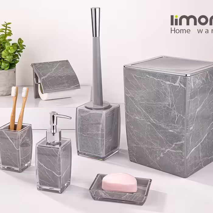 ست بهداشتی 6 پارچه کلاسیک طرح ماربل رنگ طوسی