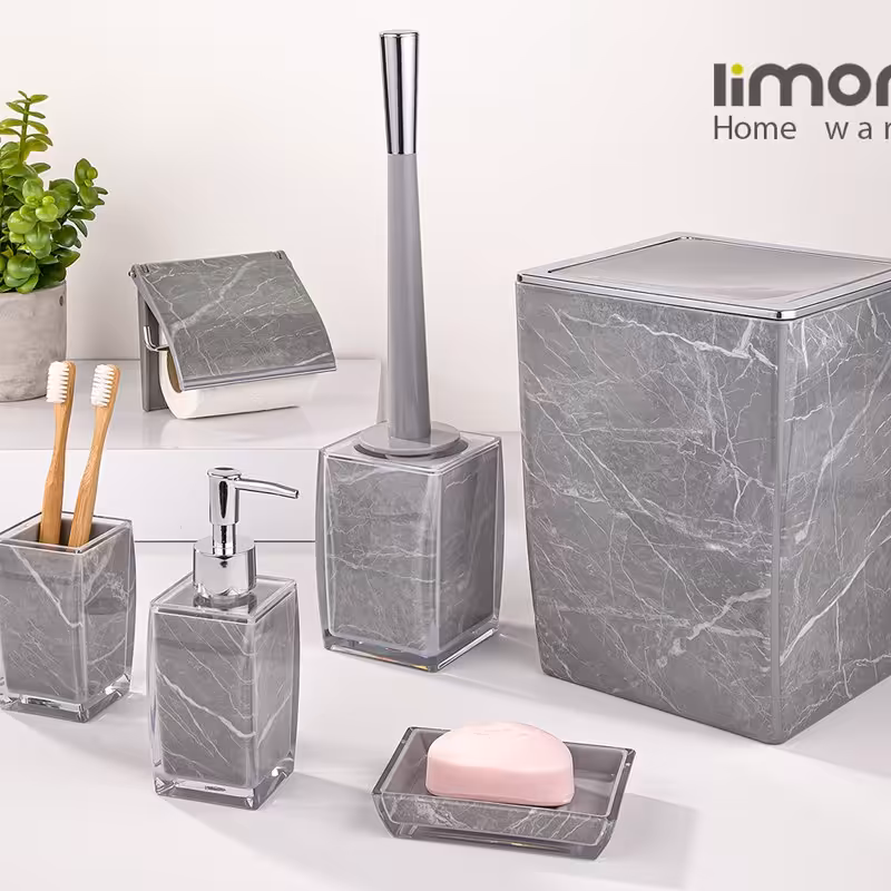 ست بهداشتی 6 پارچه کلاسیک طرح ماربل رنگ طوسی