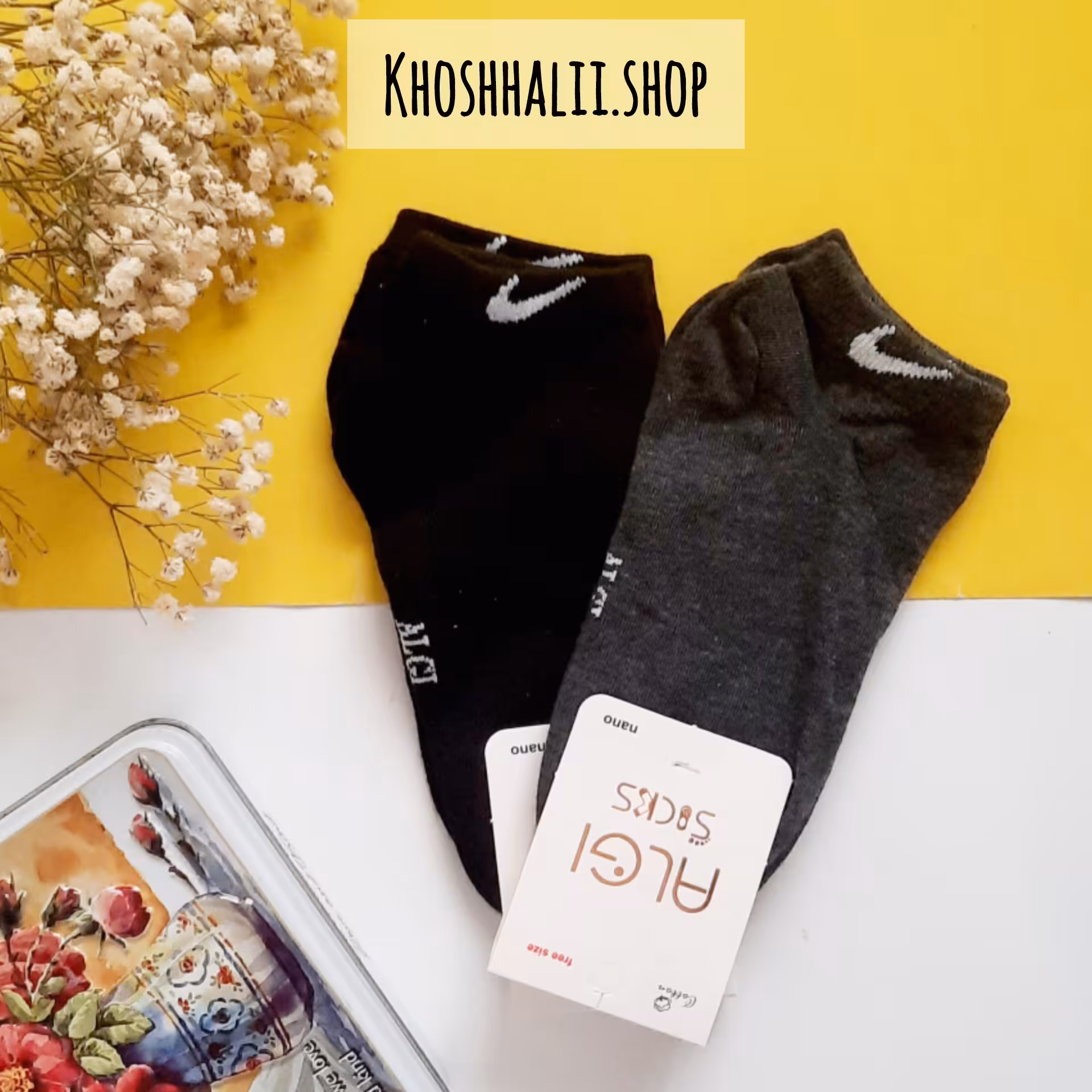 جوراب مچی طرح نایک،اسپرت،زنانه و دخترانهو پسرانه،80درصد نخپنبه،زغالی و مشکی،مناسب سایز 36تا 42