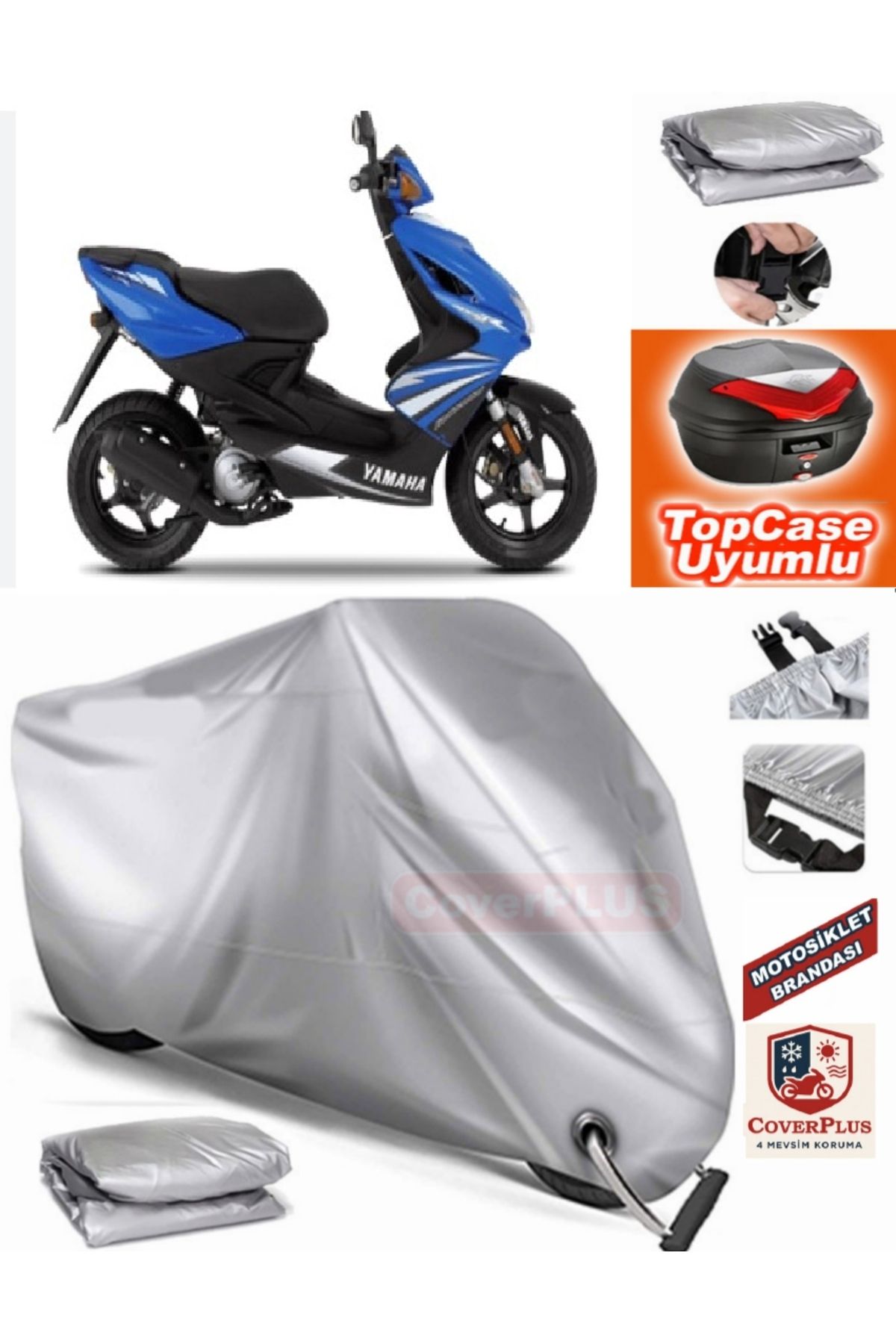 چادر موتورسیکلت خاکستری قفل سازگار با YAMAHA AEROX 100 BRANDA TOPCASE کیسه عقب MotoEn