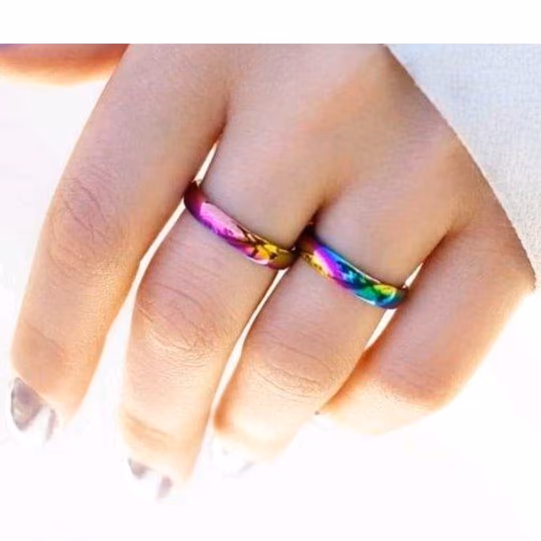 انگشتر رینگ هلوگرامی هفت رنگ استیل رنگ ثابت