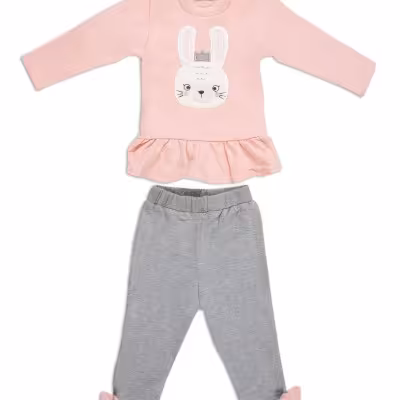 تونیک و شلوار دخترانه خرگوش با تاج مناسب 6ماه تا2 سال پنبه درpikmode