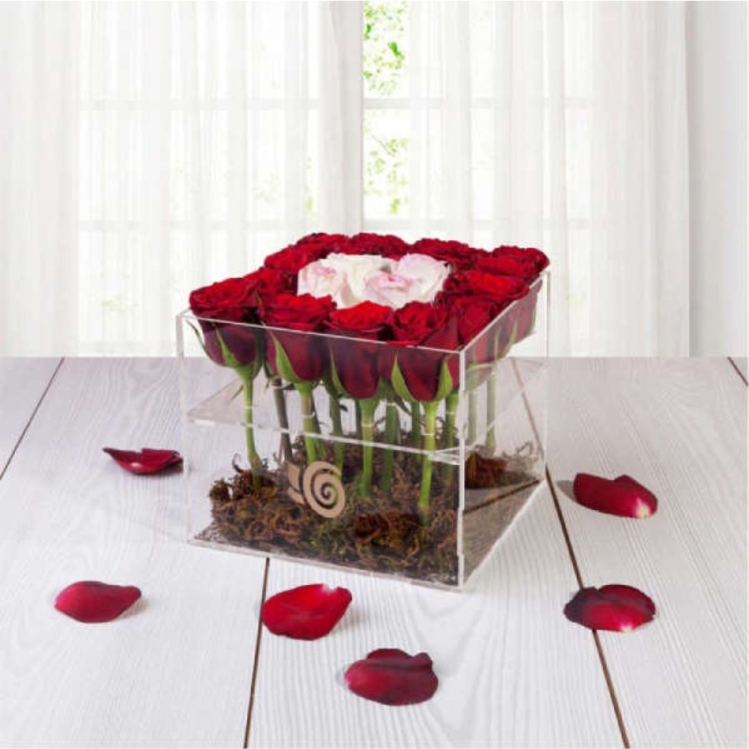باکس گل رز جاودان گل مصنوعی مدل آکواریومی بدون گل