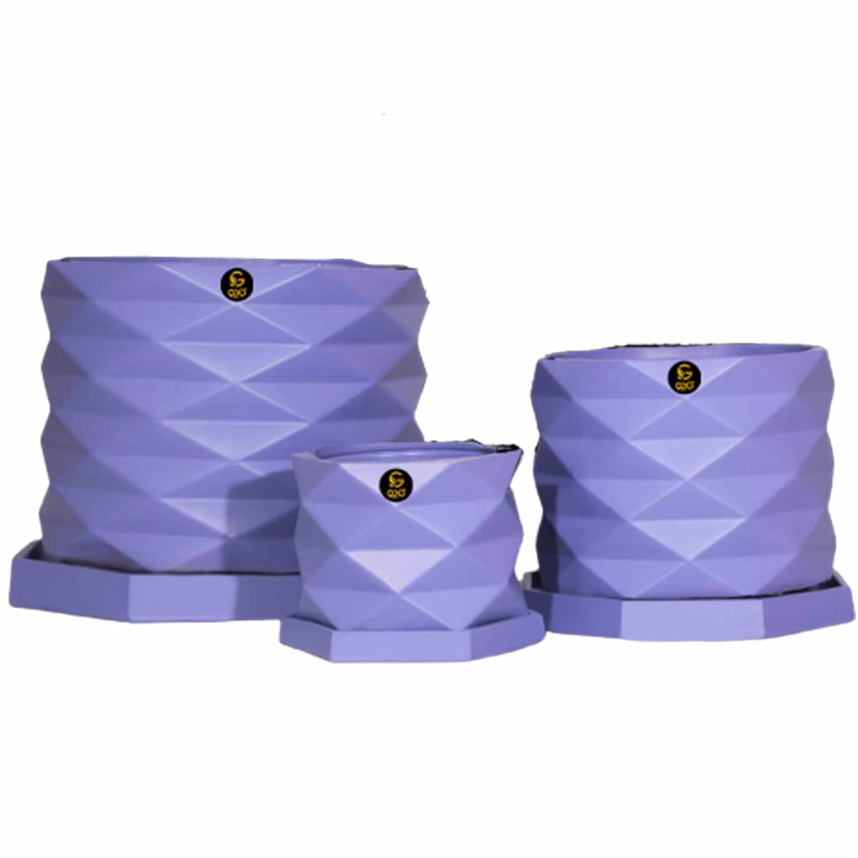 مجموعه سه عددی گلدان سیمانی مدل الماس کد B130 با رنگ یاسی