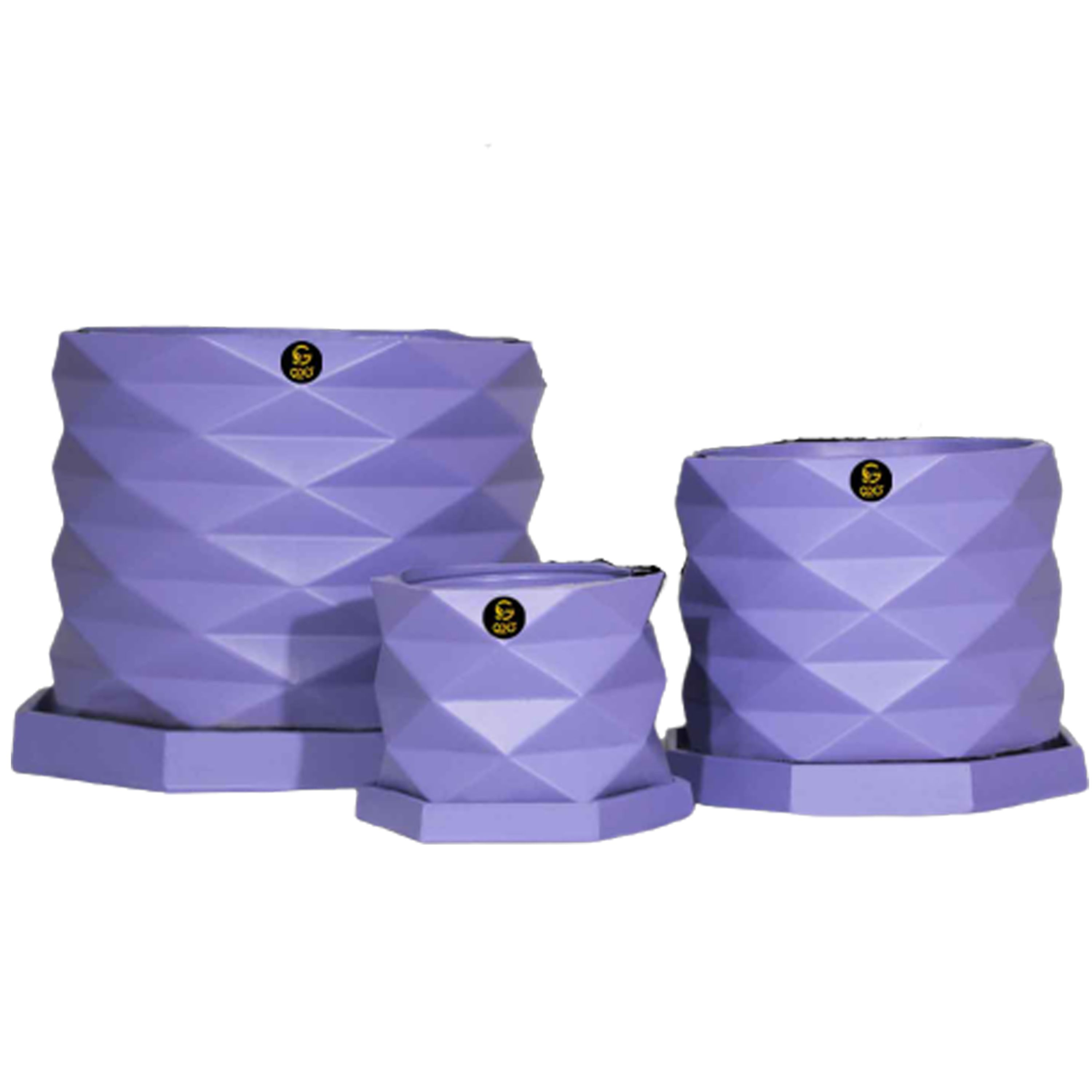 مجموعه سه عددی گلدان سیمانی مدل الماس کد B130 با رنگ یاسی