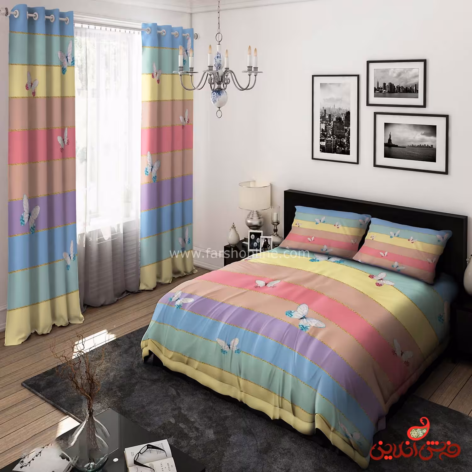 روتختی  طرح رنگین‌کمان پروانه کد 15165