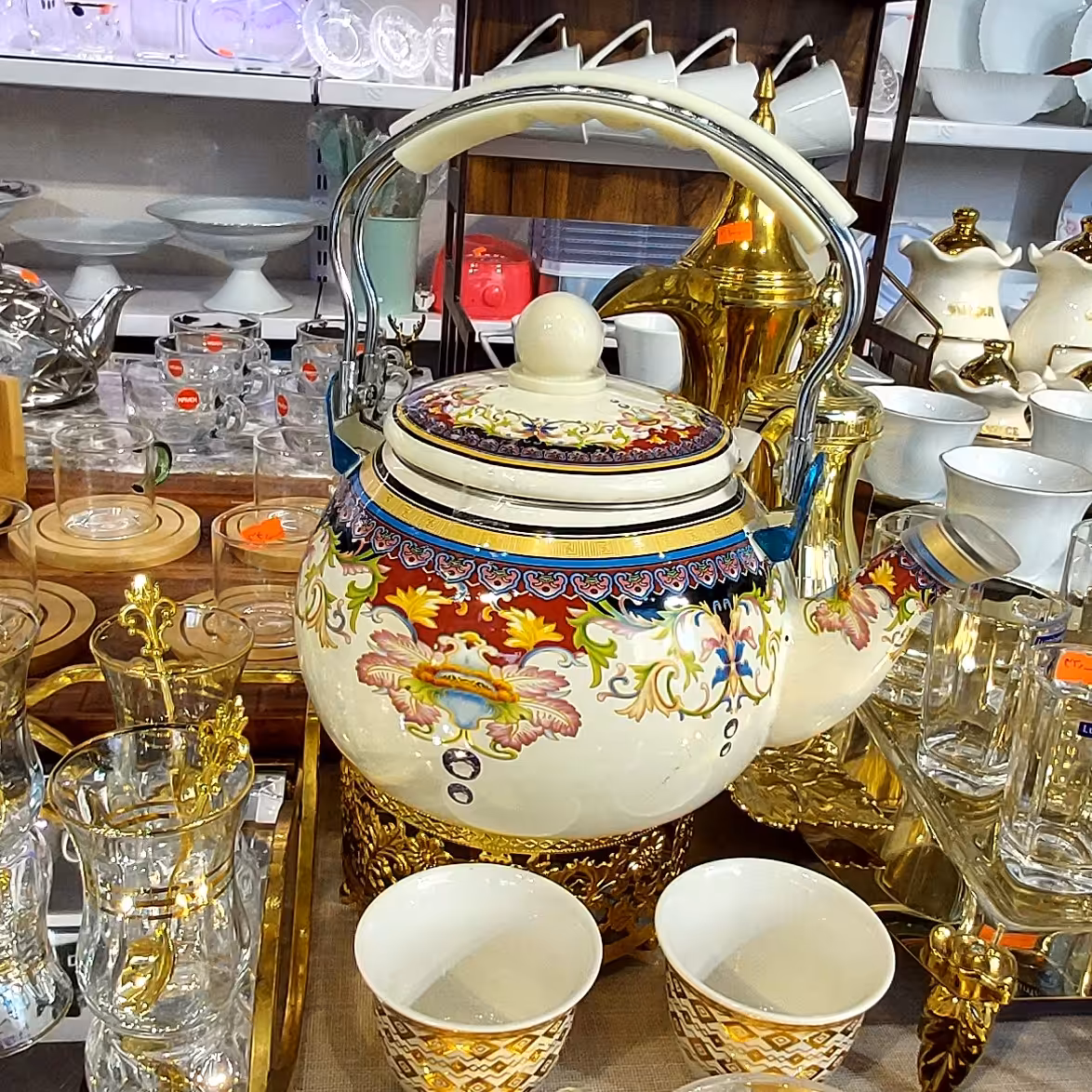 کتری لعابی طرح گل