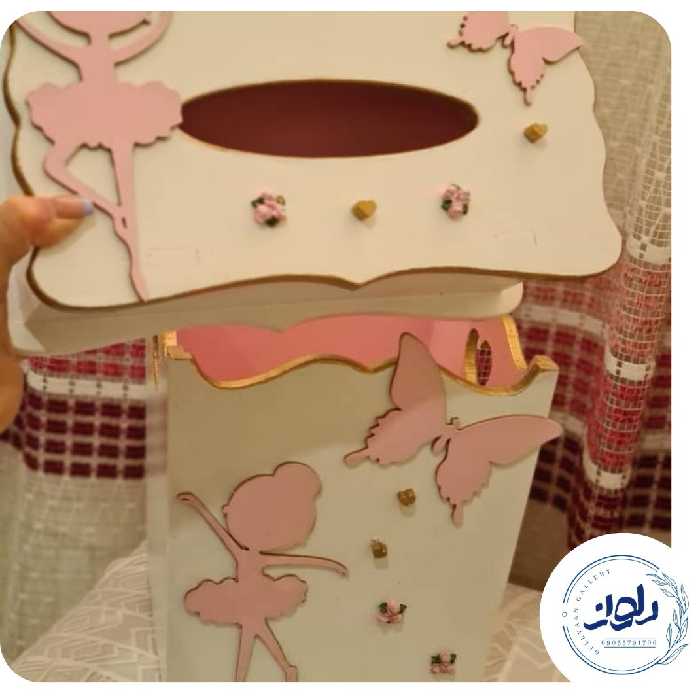 ست جعبه دستمال و سطل زباله اتاق کودک چوبی  