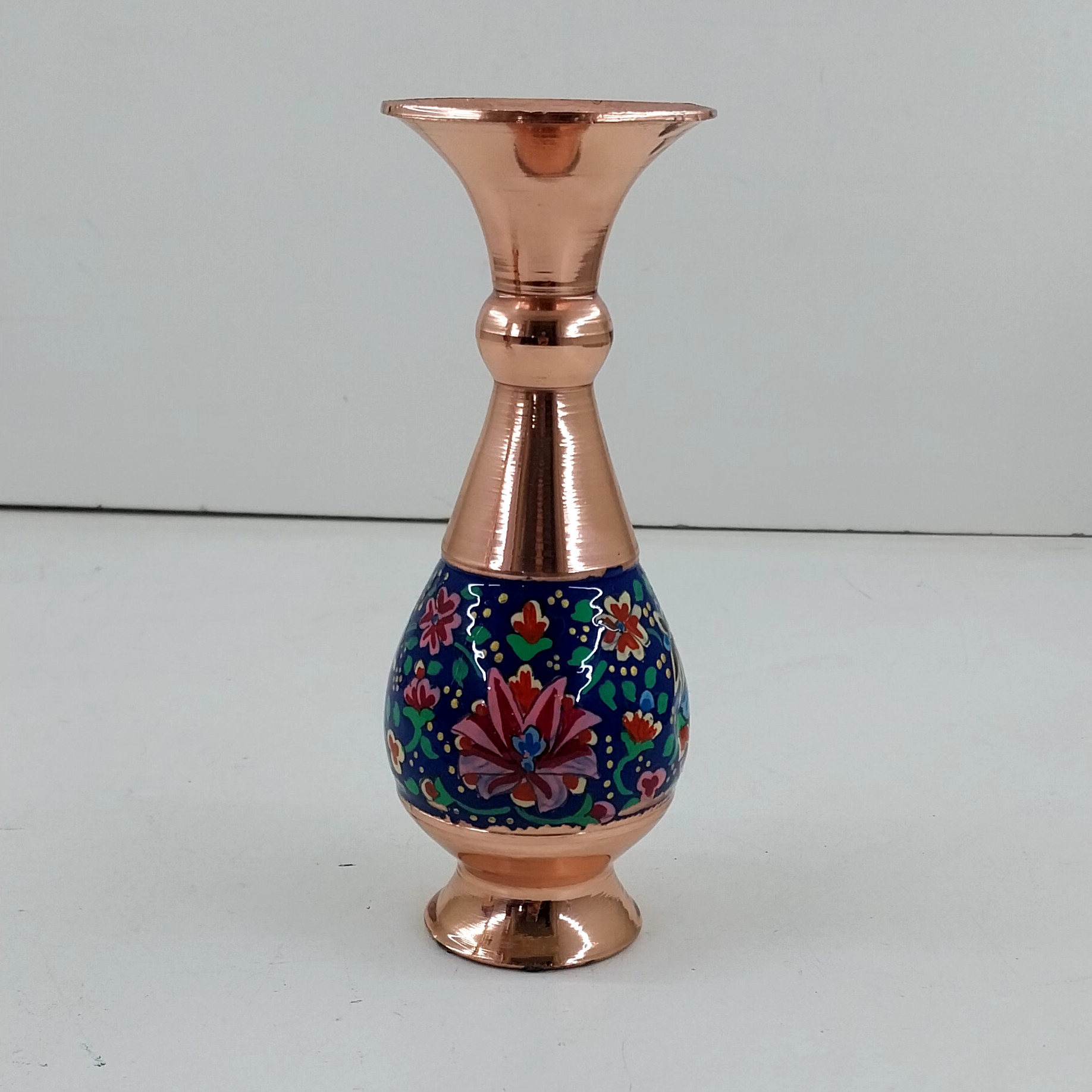 گلدان میناکاری مس پرداز طرح بازاری سایز 16 سانت