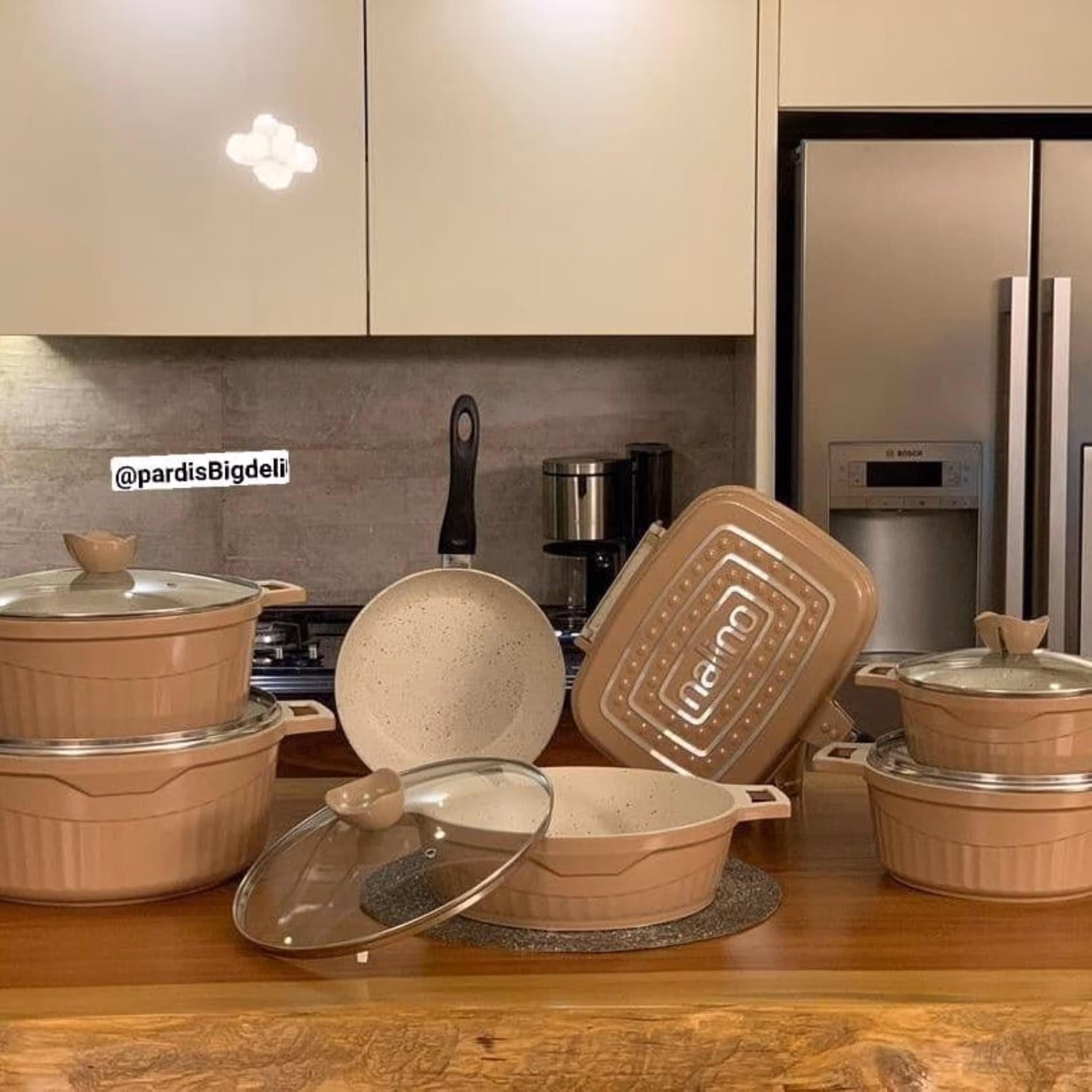 سرویس قابلمه 15 پارچه چدن گرانیت نسکافه ای رنگ نالینو