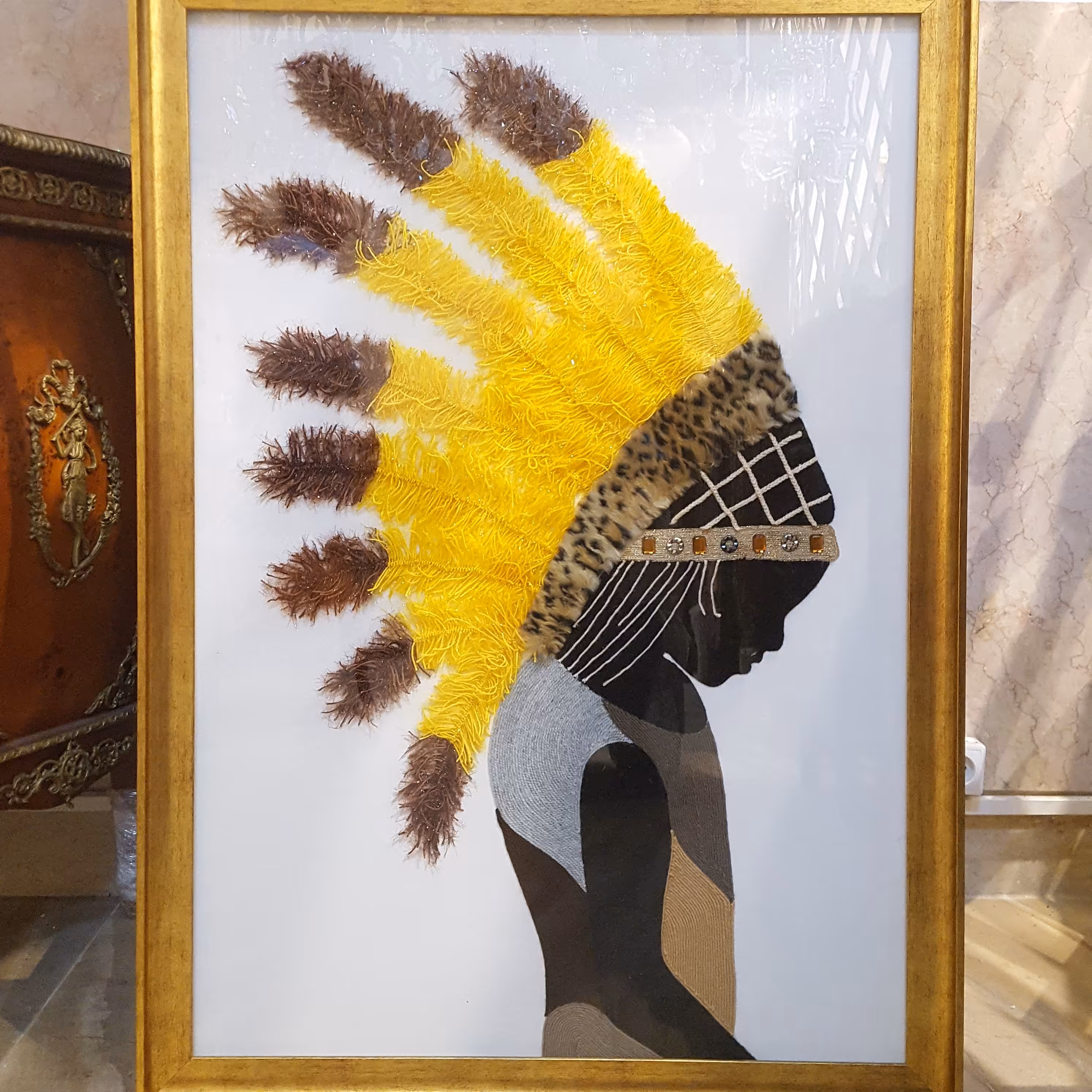 تابلو  دکوراتیو سرخپوست  (70 در 100 سانت) با کاموا 