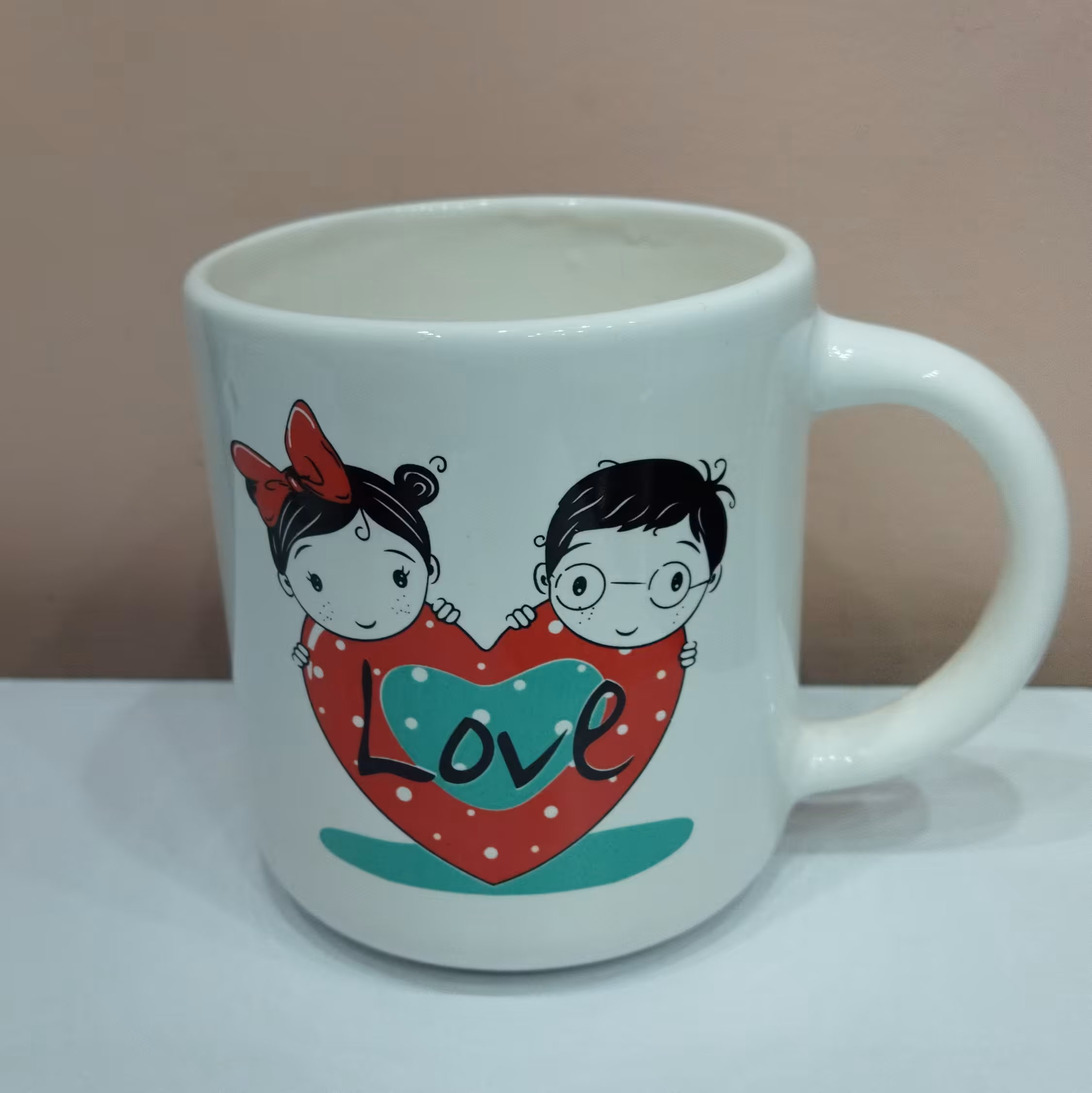 ماگ عاشقانه فانتزی لیوان سفالی بزرگ طرح لاو دختر و پسر