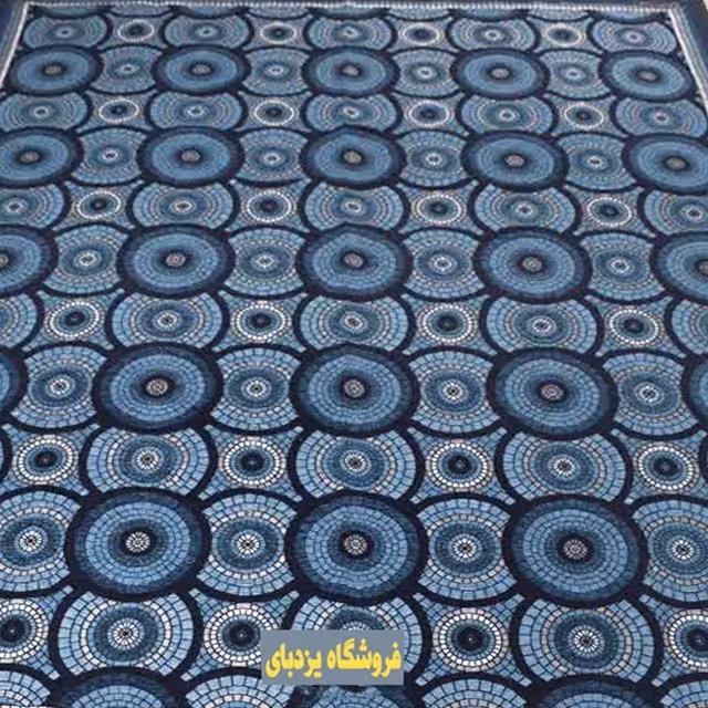 روفرشی 9 متری مخمل دوشانل طرح سنگ فرشی (سرمه ای فیروزه ای)