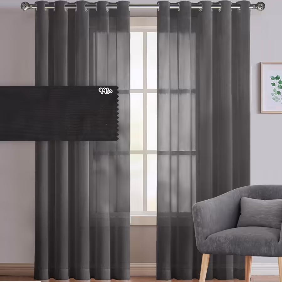 پرده اتاق خواب آماده پانچ شده حریر ساده ترک درجه یک رنگ طوسی تیره