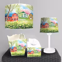 چراغ رومیزی و ساعت اتاق کودک طرح خانه های روستایی BA-7078