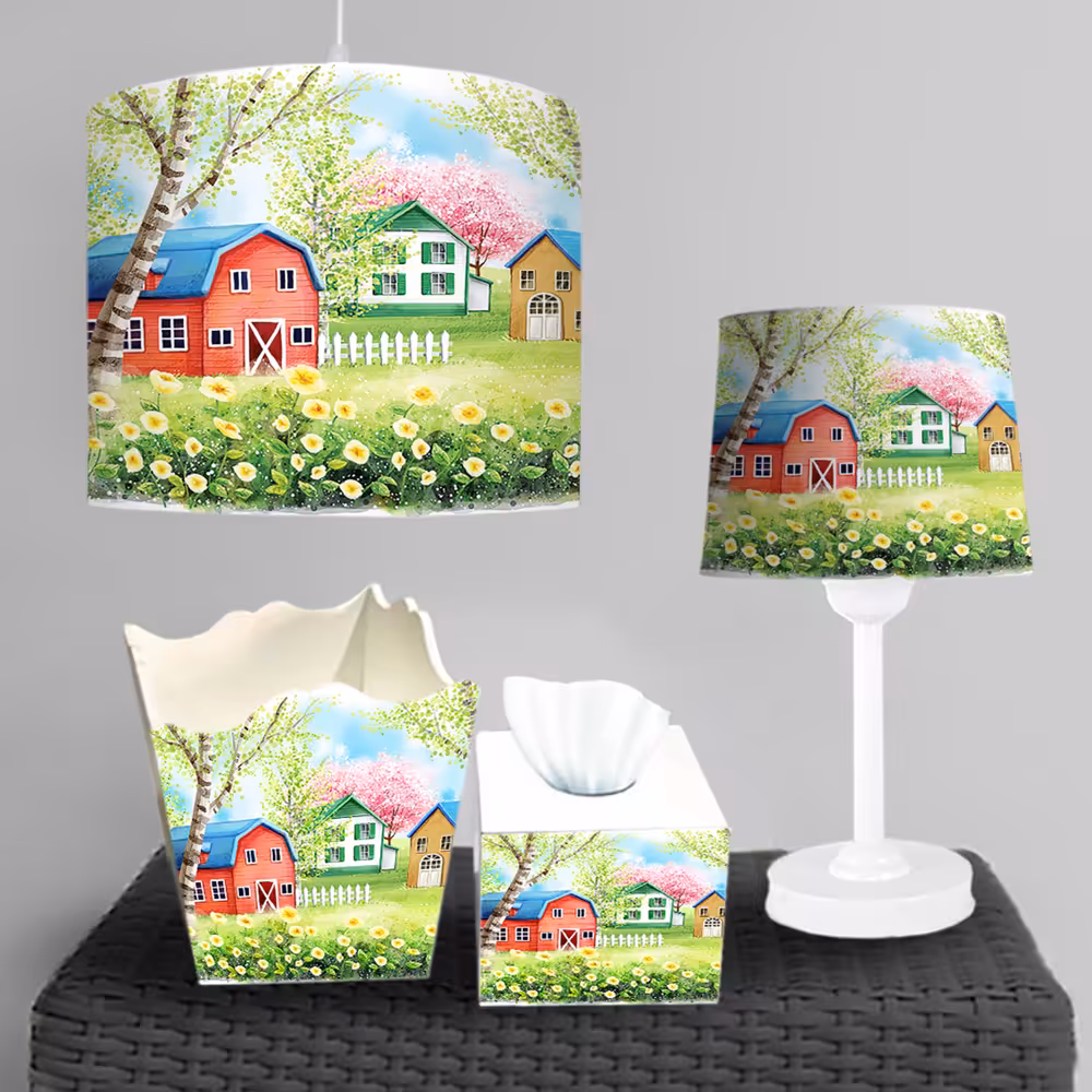 چراغ رومیزی و ساعت اتاق کودک طرح خانه های روستایی BA-7078