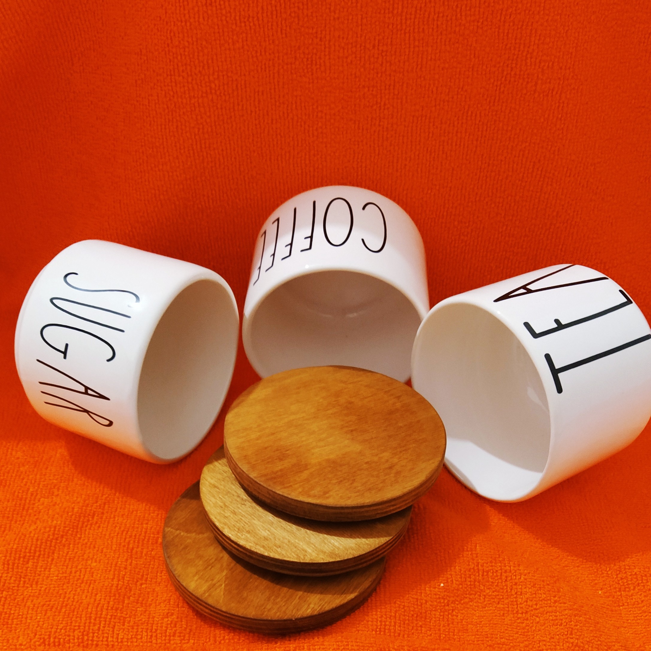 ست بانکه های ادویه ایی جنس سرامیک درب بامبو طرح انگلیسی