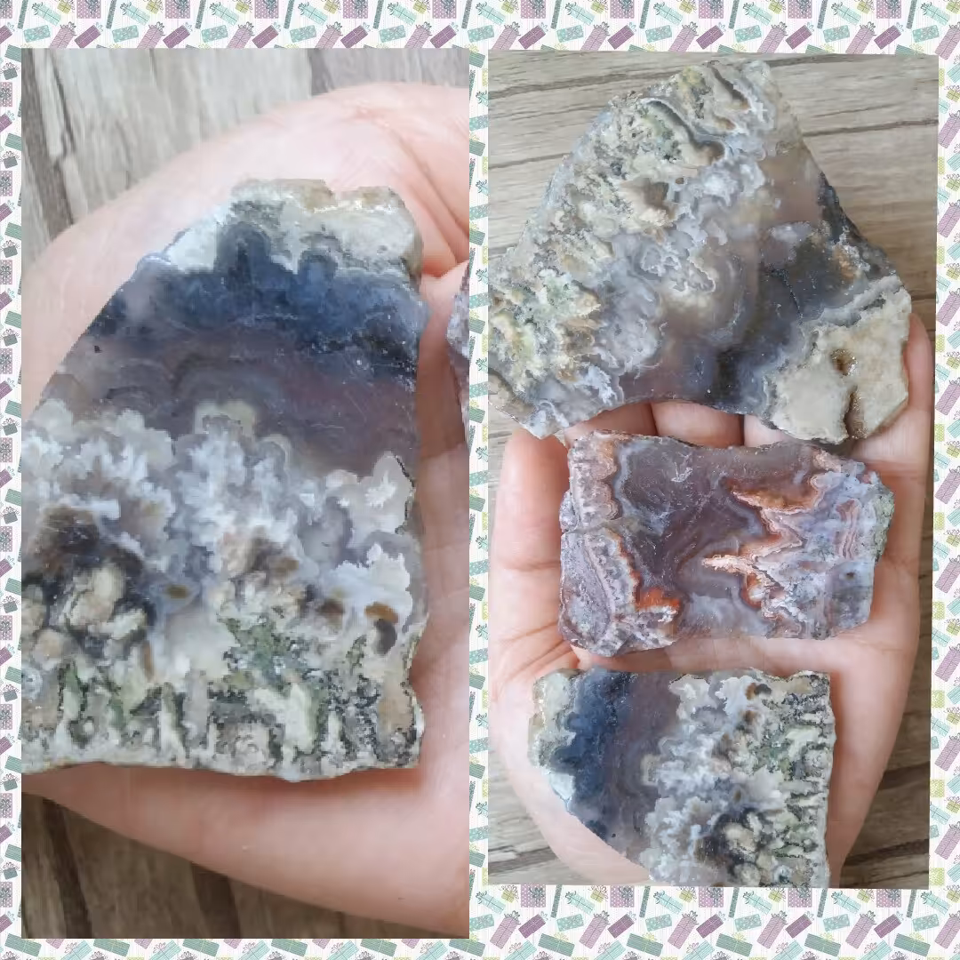 برشهای عقیق اصل با رنگ طبیعی به شکل منظره مناسب دکور و ویترین یا ساخت نگین 