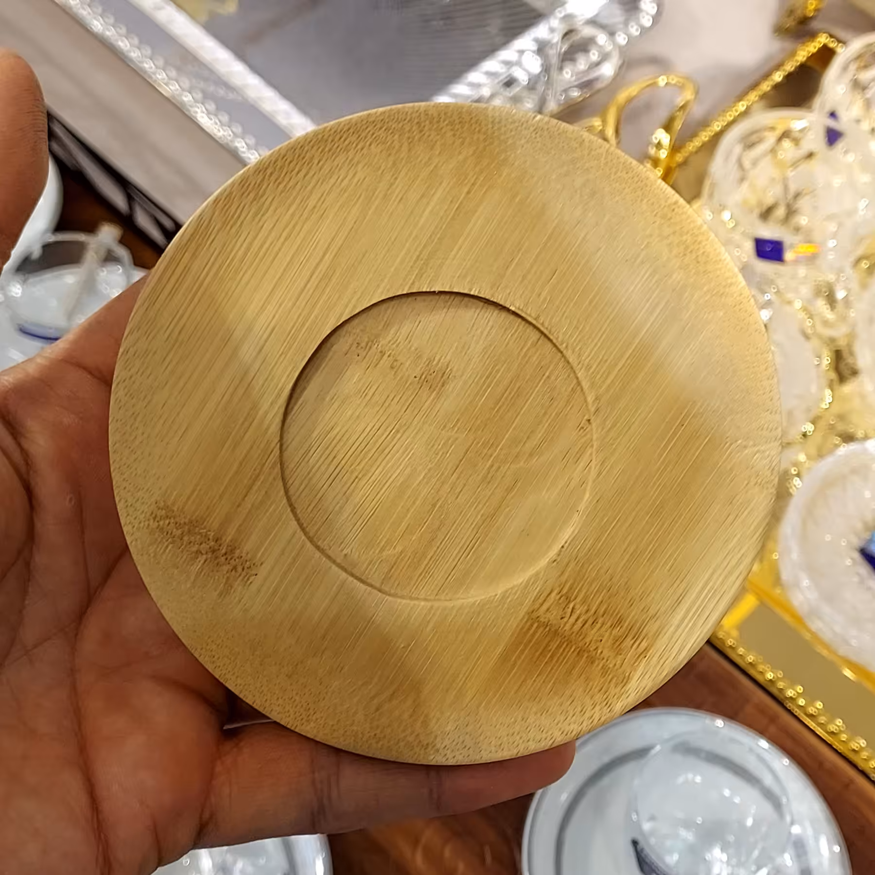 زیر لیوان بامبو چوبی گرد بزرگ