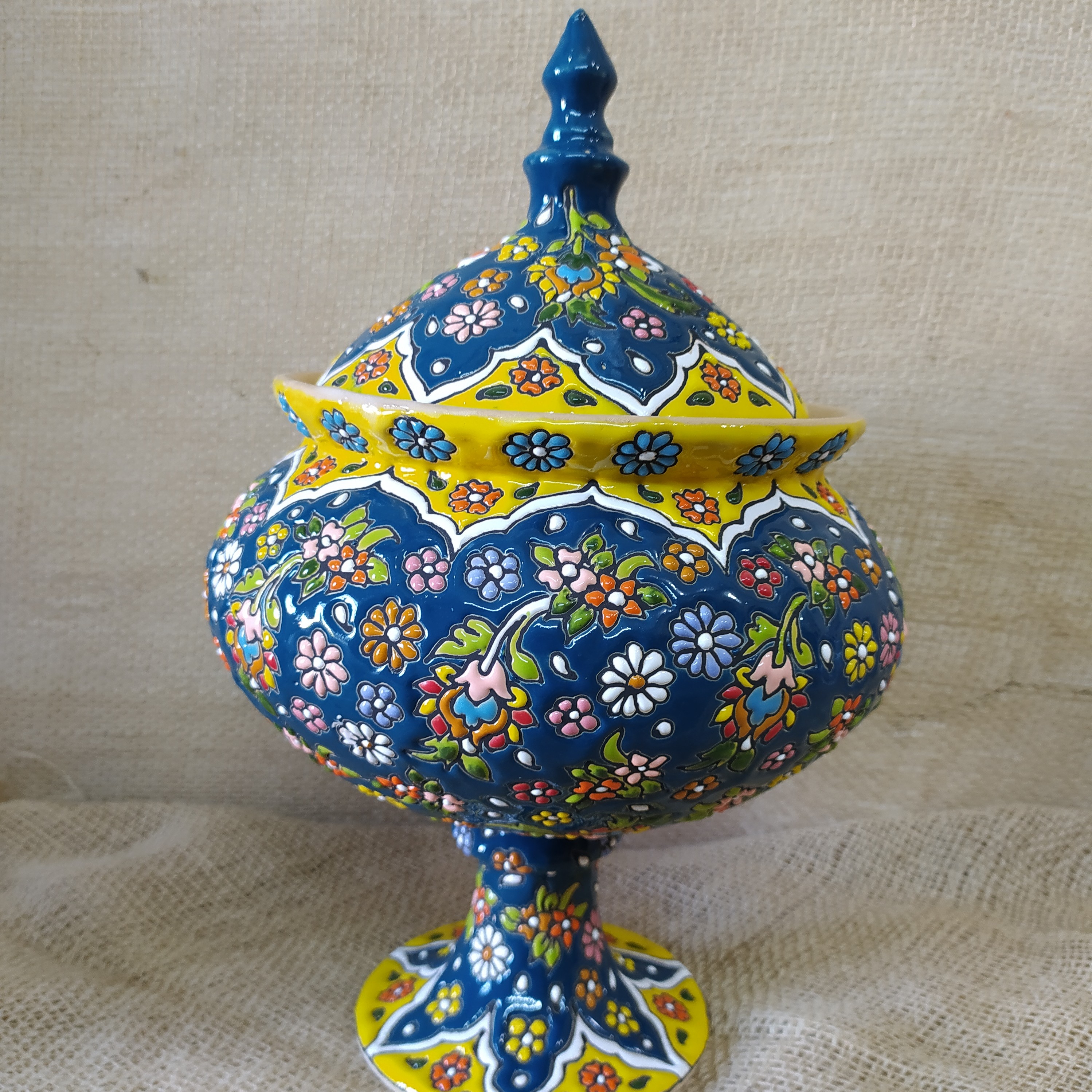 آجیل خوری تک پایه سفال میناکاری