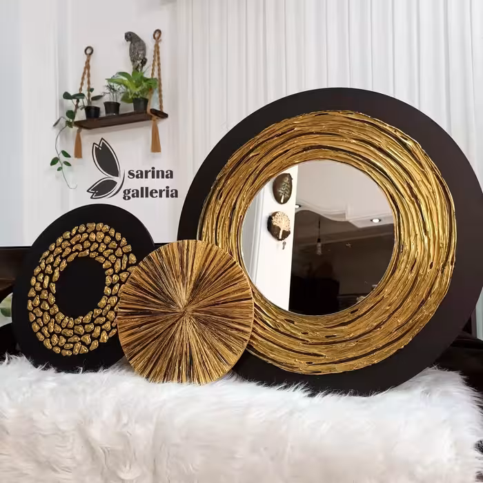 تابلو نقاشی برجسته دکوراتیو آیینه سه تکه تمام برجسته اجرا از سارینا گالری