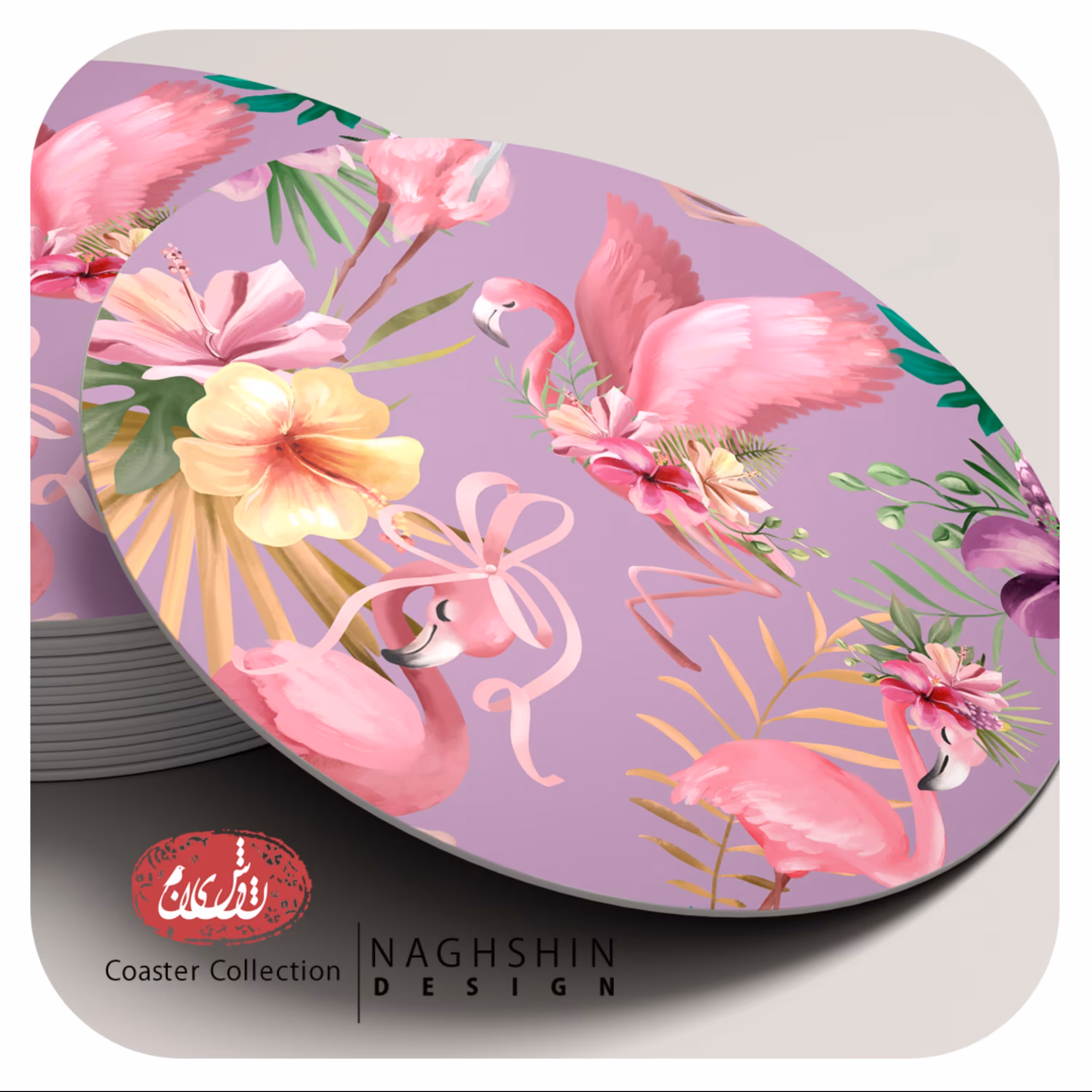 زیرلیوانی طرح فلامینگو 3- ام دی اف -6 عددی 