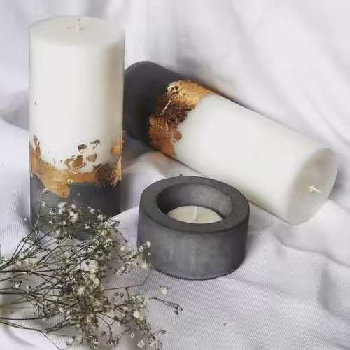 پک دوعددی شمع استوانه ورق طلا