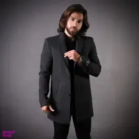 پالتو مردانه مدل ماهوت یقه بلیزر کد TH رنگ ذغالی