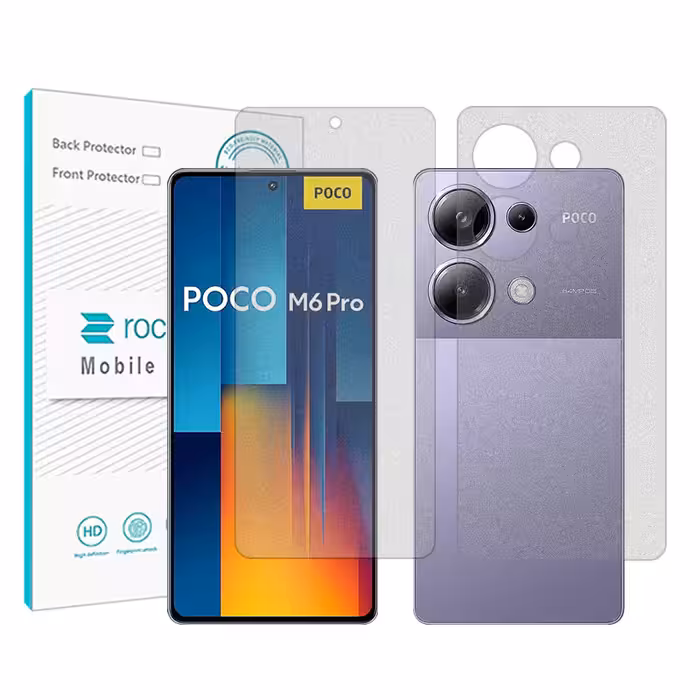 گلس صفحه نمایش و پشت گوشی شیائومی Poco M6 Pro 4G مدل نانو هیدروژل گیمینگ برند راک اسپیس کد SS