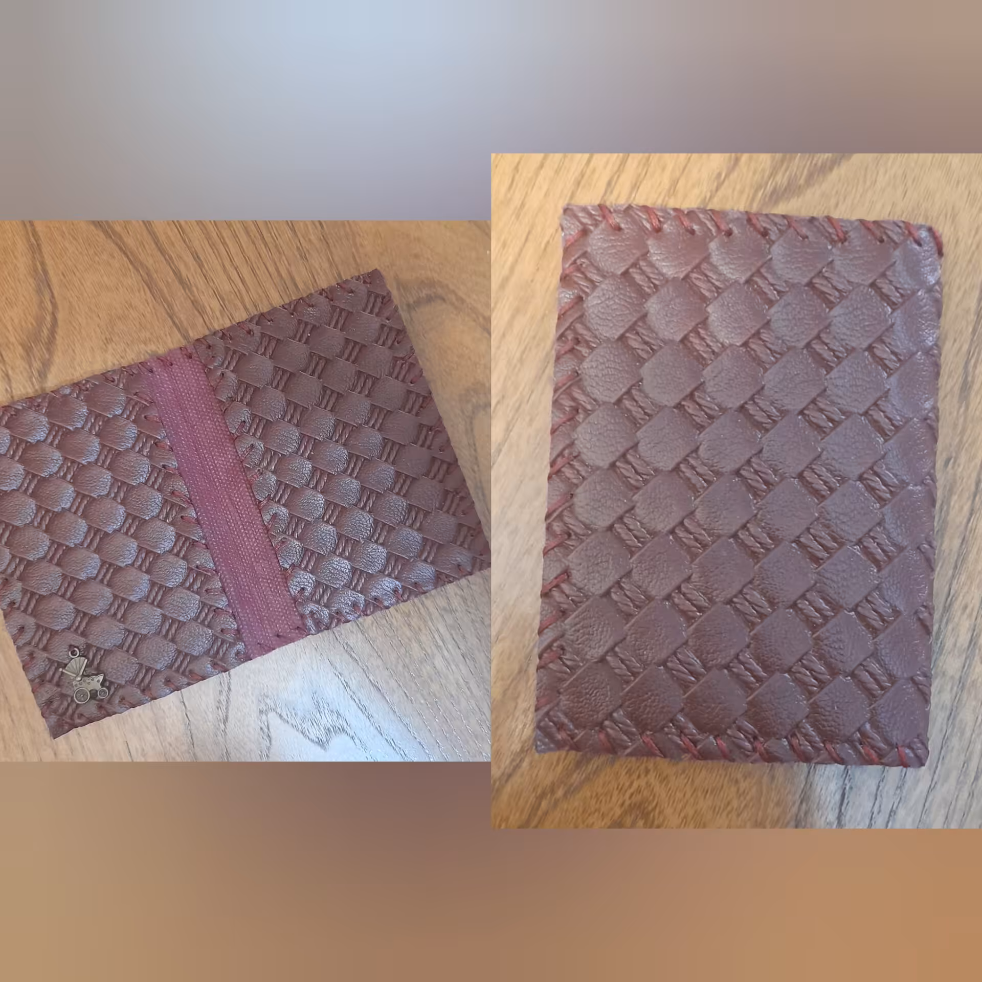 جاکارتی چرم مصنوعی دست دوز با پارچه ی زرشکی و آرم کالسکه 