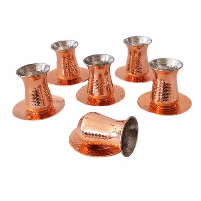 استکان و نعلبکی مسی زنجان چکشی ست 12پارچه