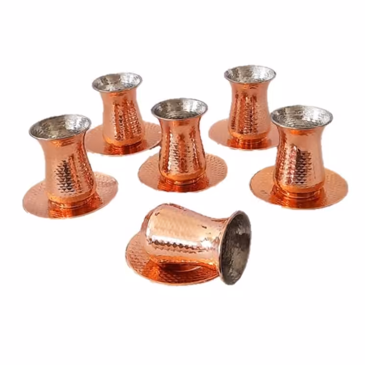 استکان و نعلبکی مسی زنجان چکشی ست 12پارچه