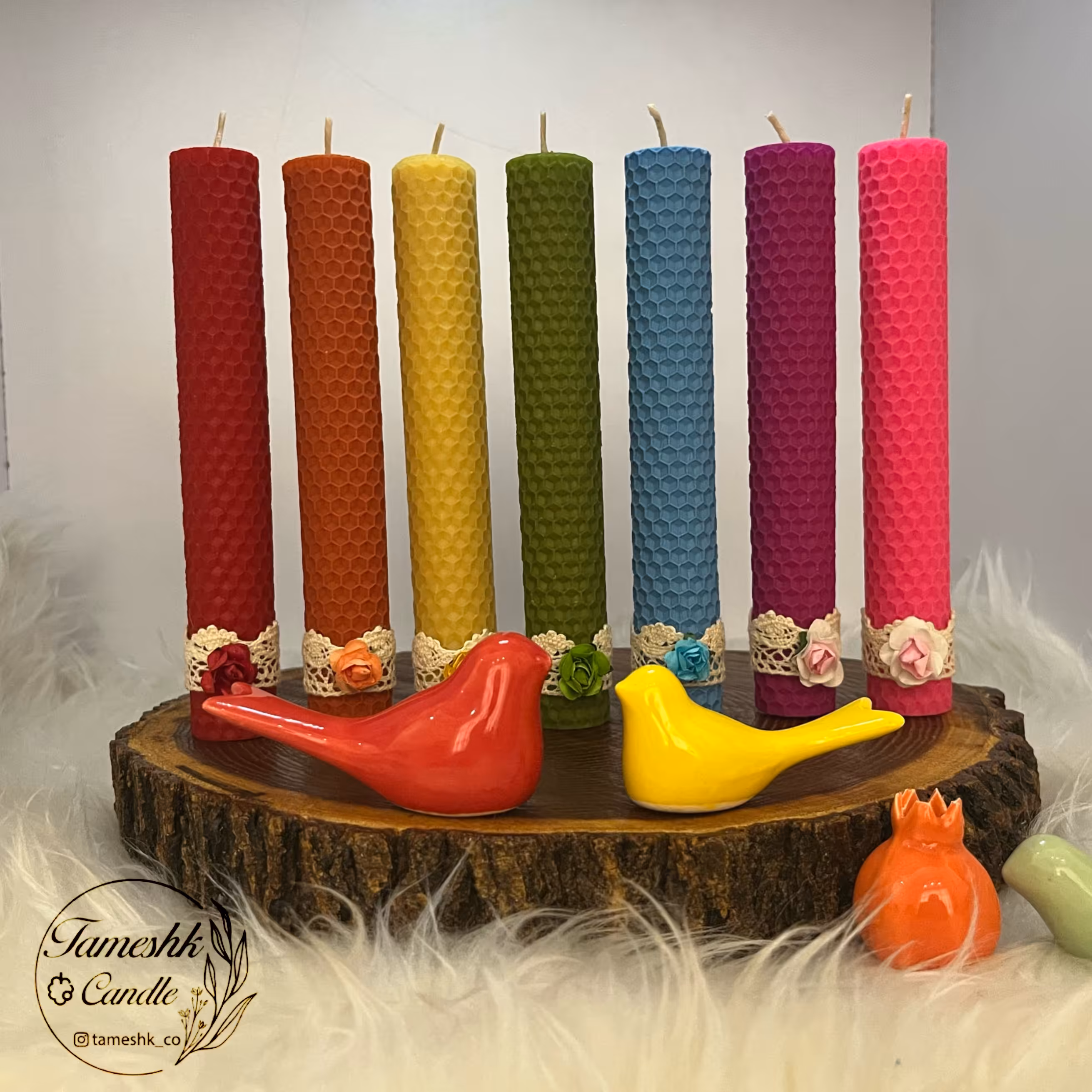 شمع موم عسلی(بیزوکس) رنگین کمانی(7رنگ)