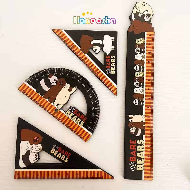 ست خط کش گونیا و نقاله چوبی طرح سه خرس کله فندقی