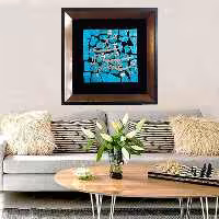 تابلو معرق مس پتینه فیروزه ای طرح کاشی شکسته  بیچاره عاشقی که شود مبتلای چشم