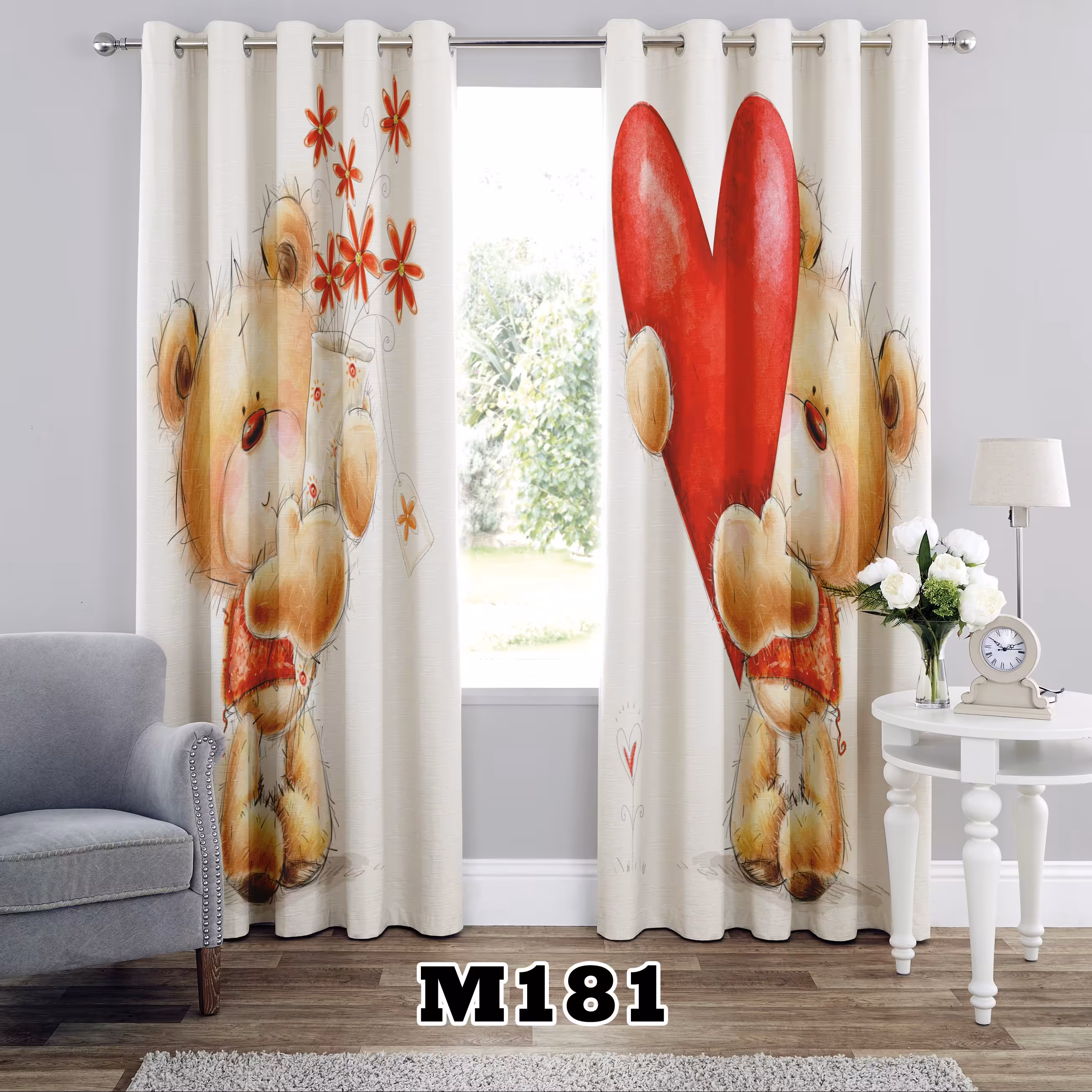 پرده چاپی پانچی طرح دخترانه کد M181 تک قواره ارتفاع 300 عرض 140 سانت