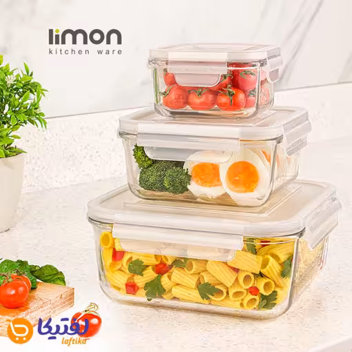 ست ظرف شیشه ای لیمون درب دار مربع 6 پارچه 2048