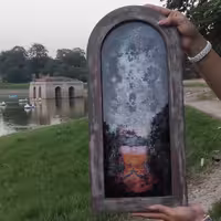 آینه کهنه کاری شده (تبدیل شیشه به اینه)با قاب ام دی اف گنبدی ساده پتینه شده به سبک رستیک