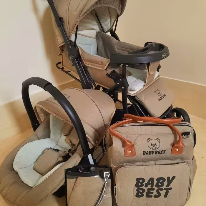 سرویس کالسکه و کریر و ساک لوازم و روروئک بی بی بست 