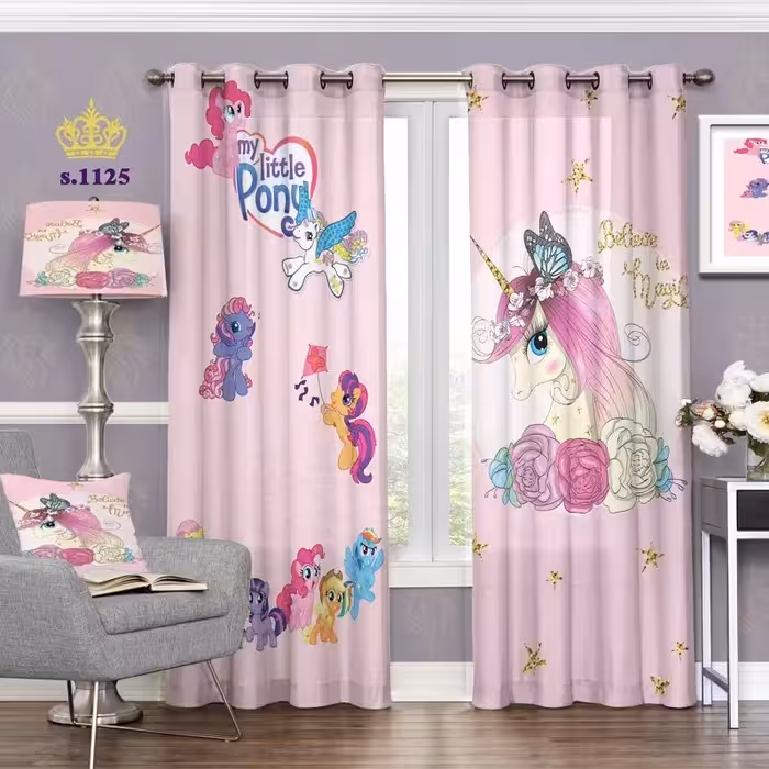 پرده اتاق خواب دخترانه دو قواره طرح کارتونی کد S1125