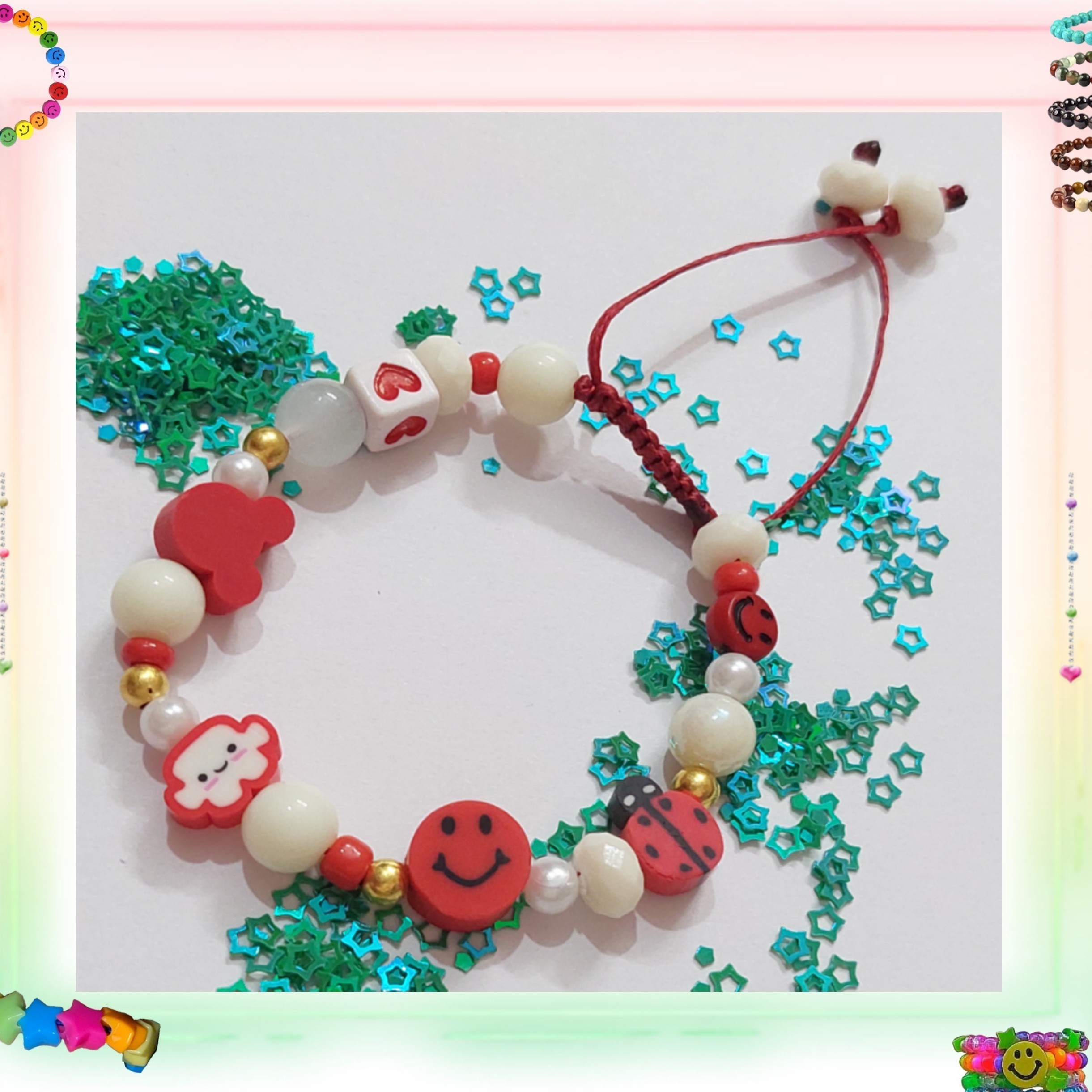 دستبند پاستیلی رنگ قرمز  و سفید   