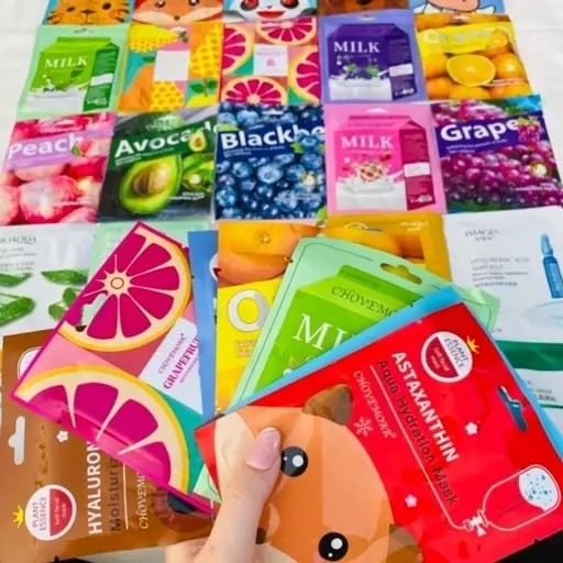 5 عدد ماسک ورقه ای صورت لایه بردار پوست روشن کننده آبرسان و نشاط بخش پوست صورت بصورت رندوم مرطوب کننده