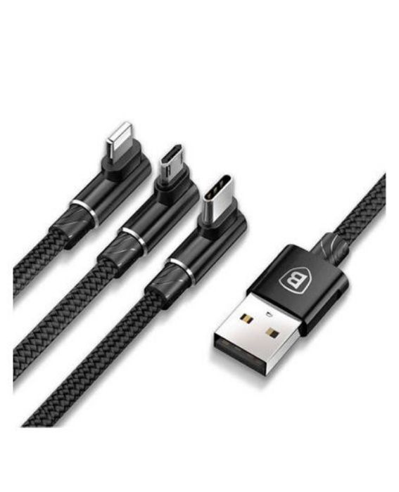 کابل 1.2 متری شارژ و انتقال اطلاعات 3 در 1 تایپ سی به میکرو یو اس بی، لایتنینگ و تایپ سی باسئوس برای آیفون، آیپد و گوشی‌های اندرویدی مدل MVP