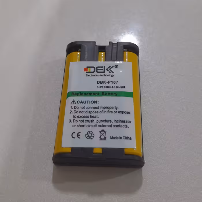 باتری تلفن بی سیم P107 برند DBK مدل p107 P 107
باطری اصلی تلفن پاناسونیک و ..
panasonic اورجینال
3.6 ولت 
3.6V