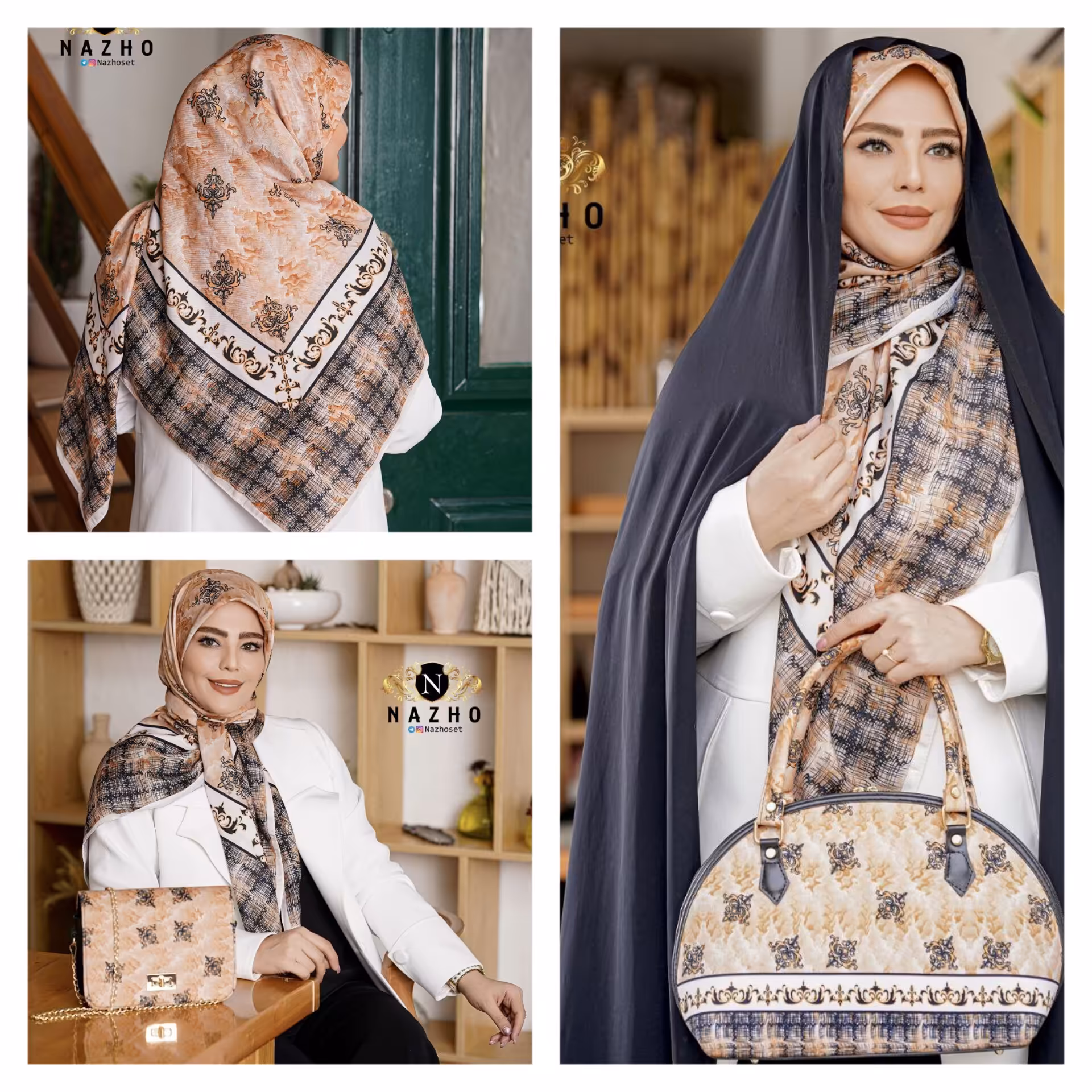 ست کیف و روسری در دو مدل کیف نیمگرد و پاسپورتی