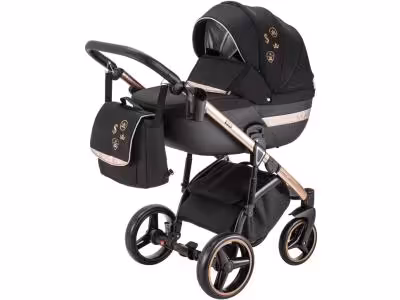 کالسکه ادامکس کورتینا رزگلد مشکی چهارتکه جدید با چرخ های طلایی و کریر و کریکات و ساک لوازم  ADAMEX CORTINA SE-402