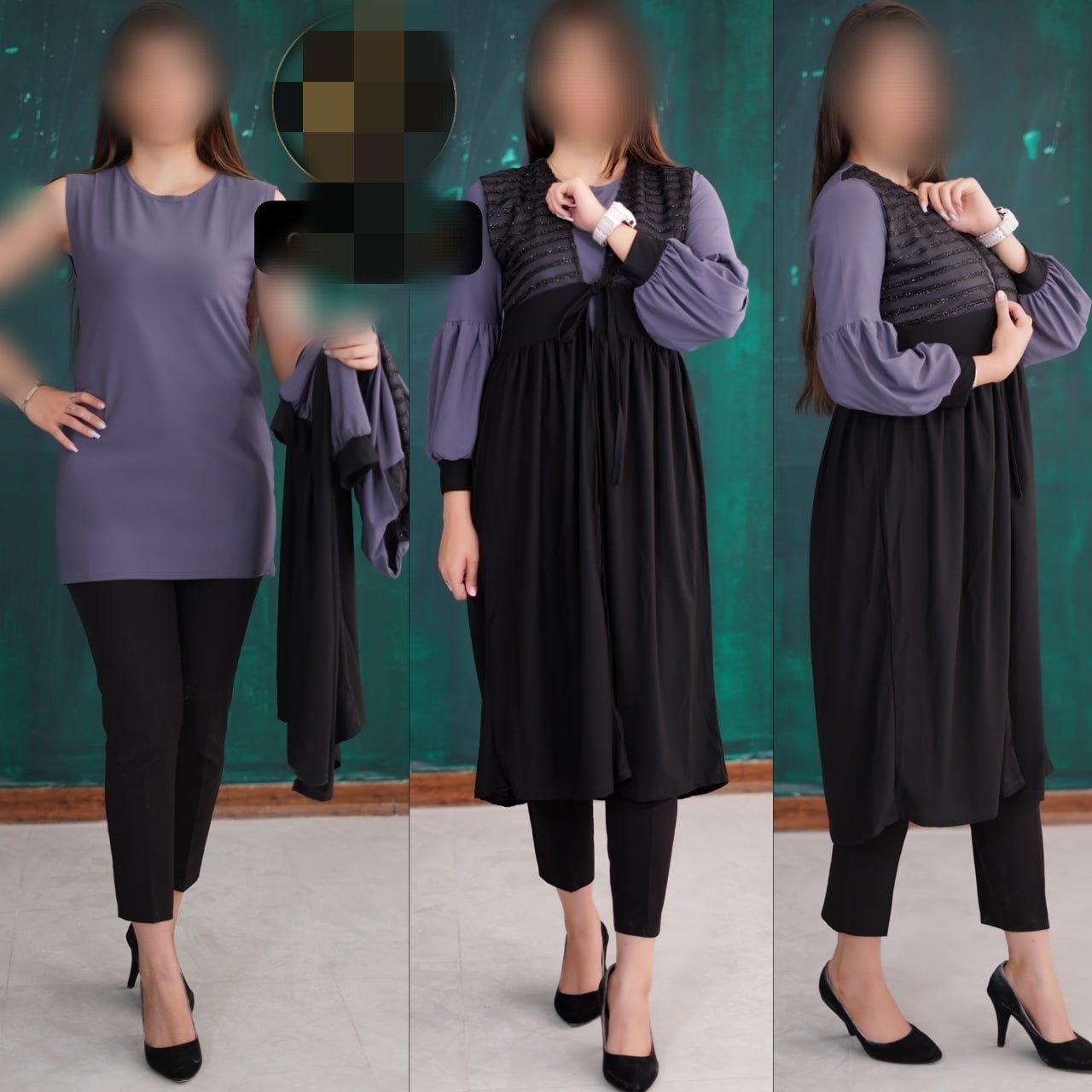 مانتو دو تیکه یقه لمه تور شیک وخوشگل از سایز 38 تا 46