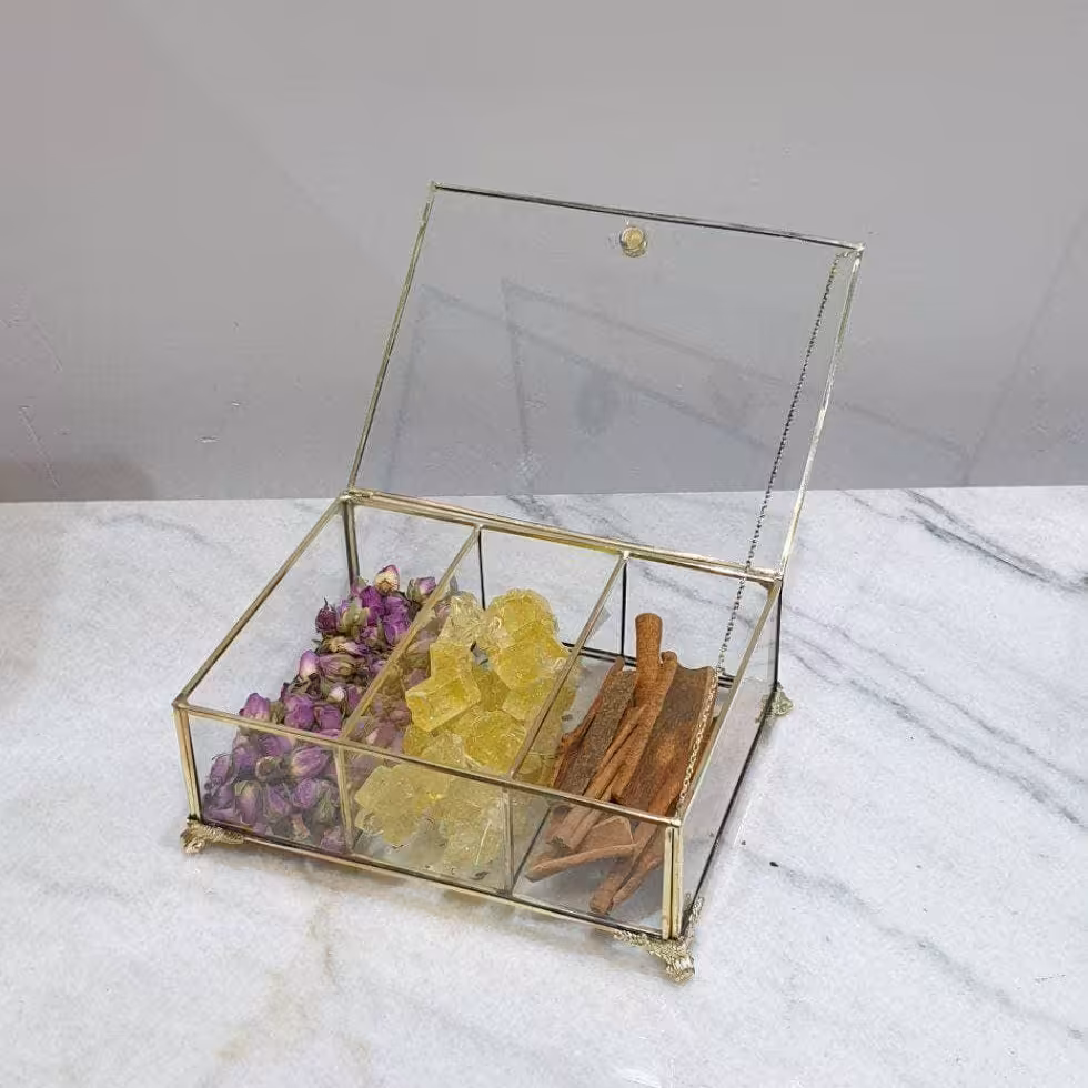 تی باکس شیشه ای سه خانه طلایی