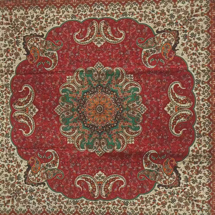 رومیزی ترمه پنج رنگ مربع ، یک در یک اصل یزد با دوخت. سفارشی