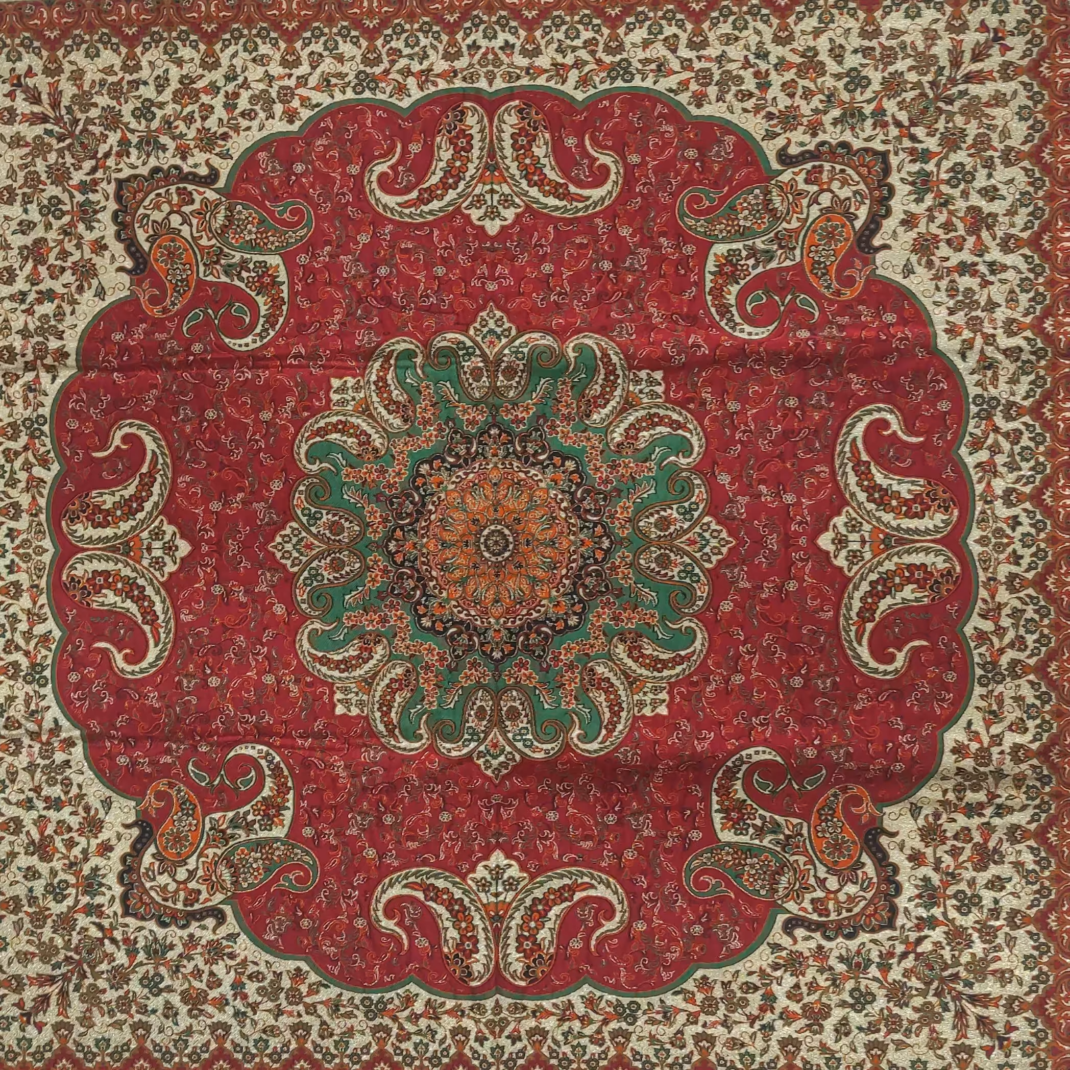 رومیزی ترمه پنج رنگ مربع ، یک در یک اصل یزد با دوخت. سفارشی